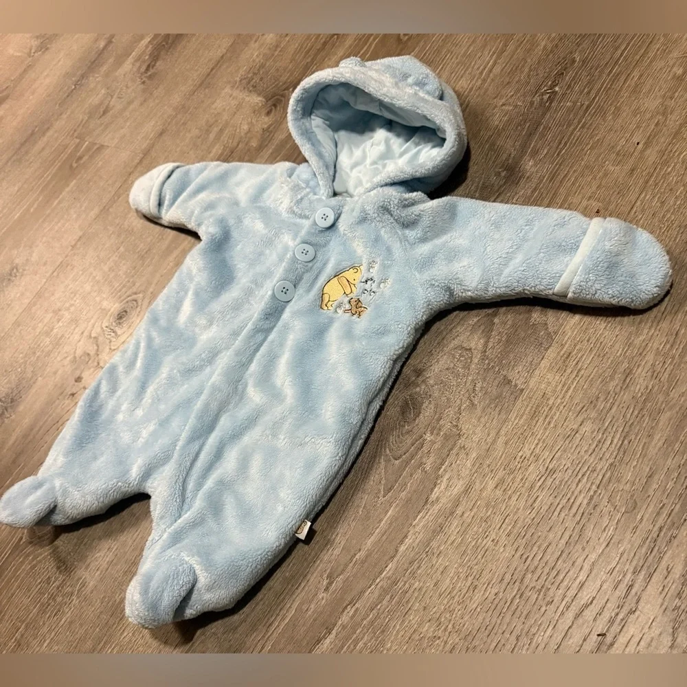 Disney Classic Pooh Hooded Footed Fleece One Piece | Newborn | Blue